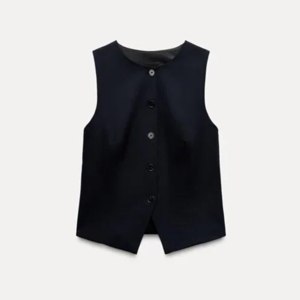 NWT ZARA TAILORED VEST NAVY VEST